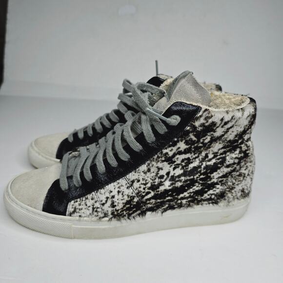 P448 Cow Print Star High-Top Side Zip Softy Glitter Sneaker Size 37 - Picture 4 of 16